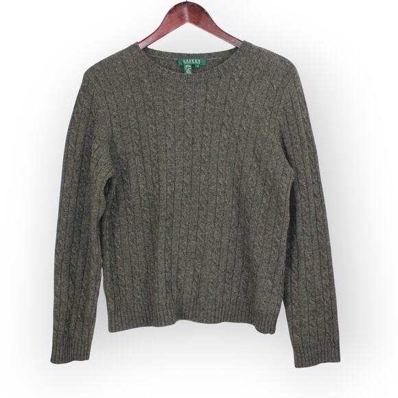 Sweater+Shirt LAUREN RalphLauren Merino-Angora Cable RollTab Plaid - Picture 3 of 13